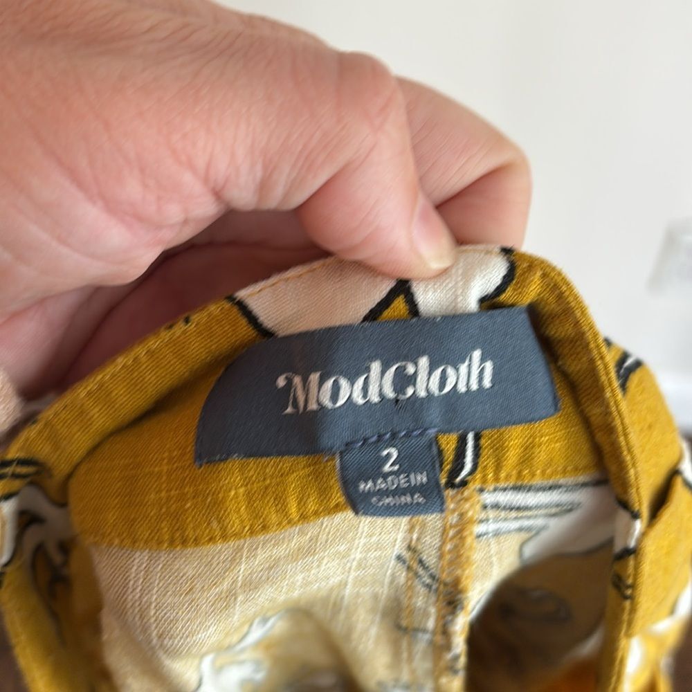 ModCloth Women’s cropped Mustard Cat novelty Print linen blend Pants size 2 EUC! - Picture 13 of 15